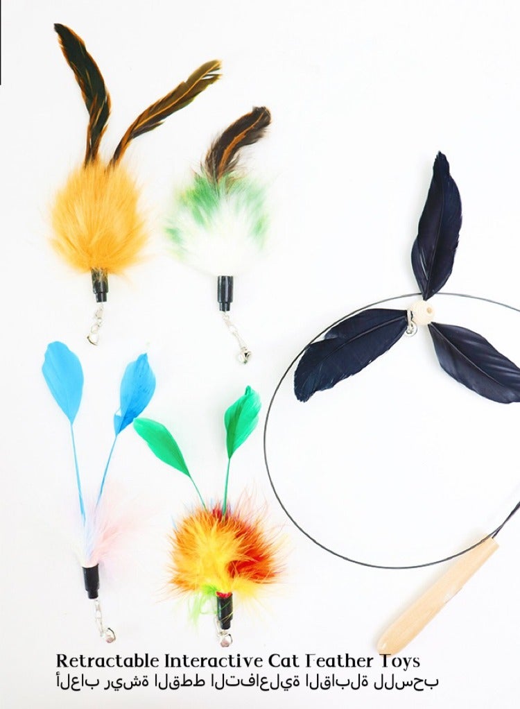 Cat Feather Toys Retractable Interactive Cat Toys for Indoor Cats, Cute Cat Chew Toys, Kitten Fun Door Hanging,  5PCS Feather Replacements with Bell - Image 2