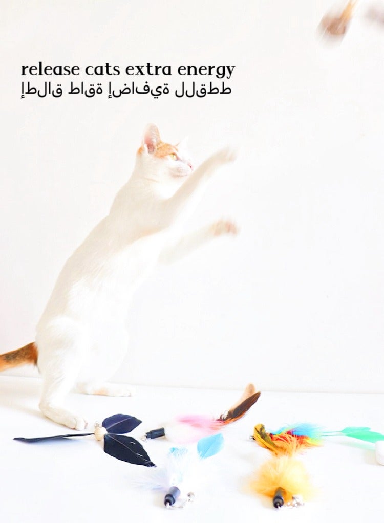 Cat Feather Toys Retractable Interactive Cat Toys for Indoor Cats, Cute Cat Chew Toys, Kitten Fun Door Hanging,  5PCS Feather Replacements with Bell - Image 4