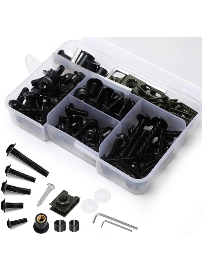 AEEAST 177Pcs Motorcycle Fairing Bolts Kit, M5 M6 Stainless Steel Windscreen Screws Fastener Clips Universal Fit For Sportbike Kawasaki Yamaha BMW Honda Suzuki Triumph GSXR Aprilia MV Agusta(Black) - Image 1