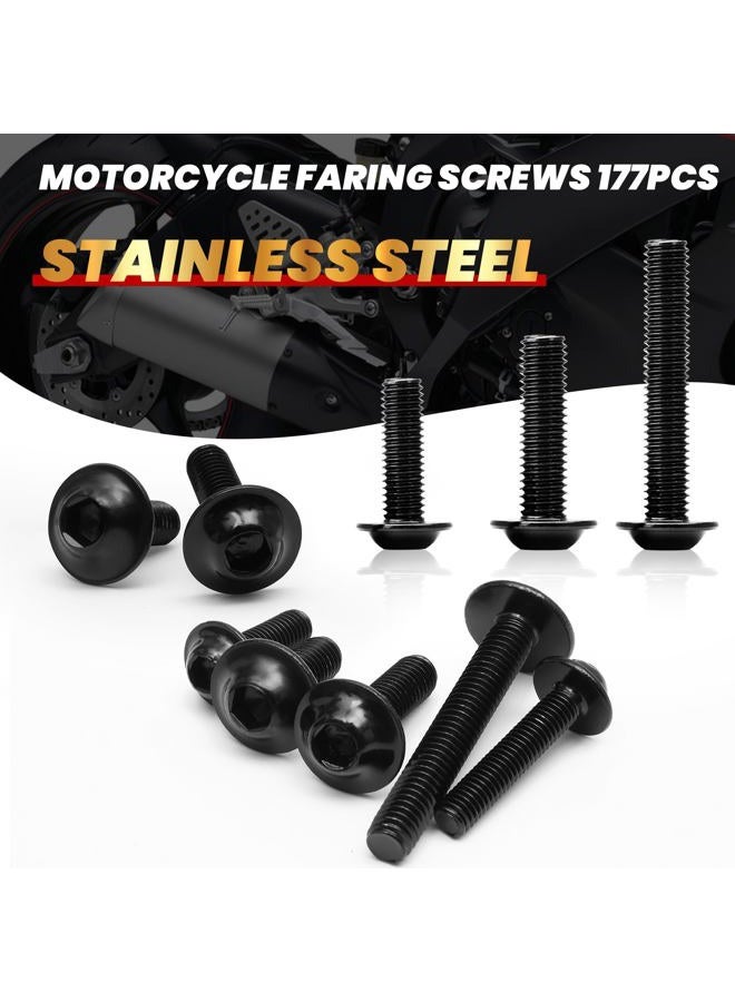 AEEAST 177Pcs Motorcycle Fairing Bolts Kit, M5 M6 Stainless Steel Windscreen Screws Fastener Clips Universal Fit For Sportbike Kawasaki Yamaha BMW Honda Suzuki Triumph GSXR Aprilia MV Agusta(Black) - Image 2