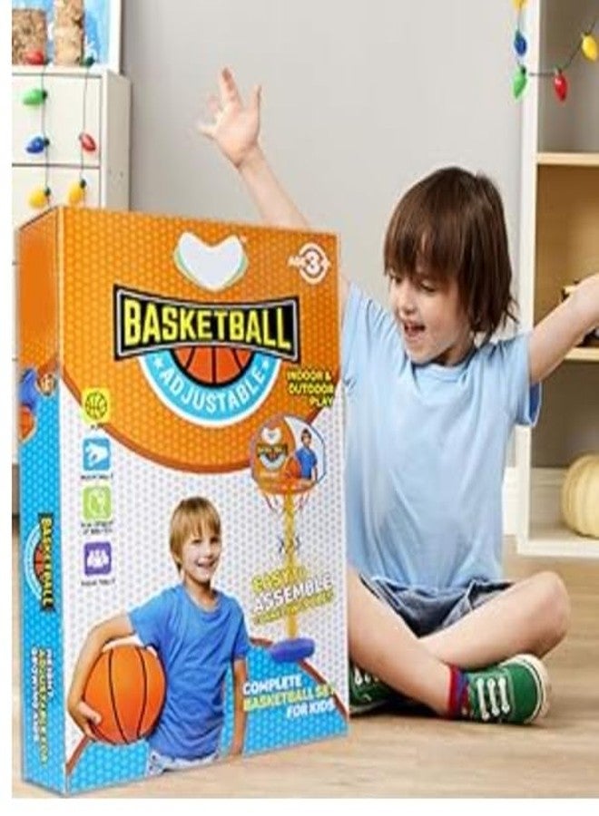 Manos Kids Adjustable Basketball Set, Indoor Outdoor Play, Complete Basketball Kit for Children Pack of 1 - Image 1