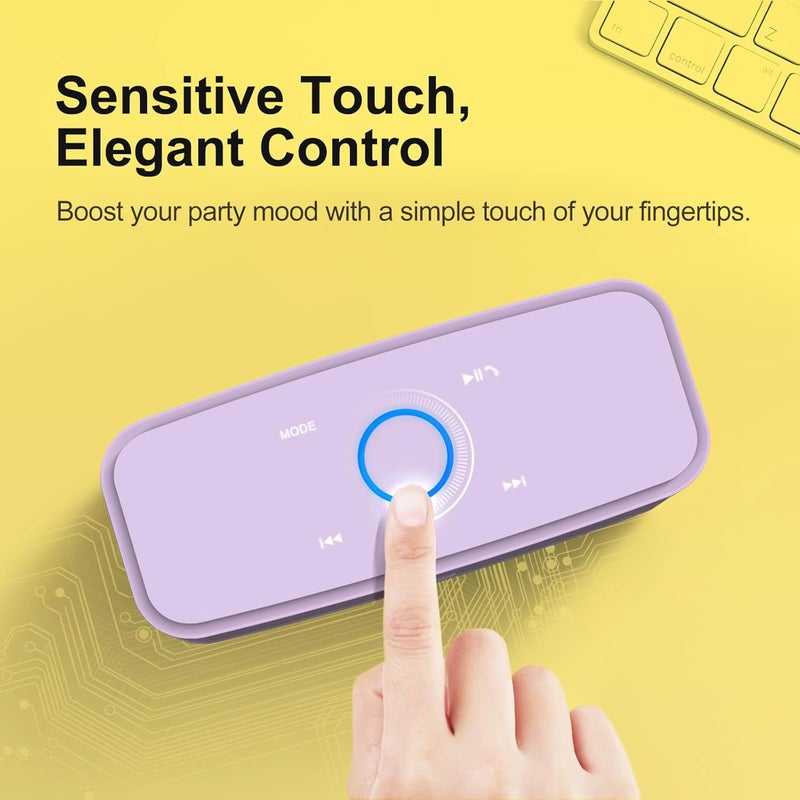 Doss SoundBox Touch Wireless Bluetooth Speaker with 12W HD Sound and Bass, IPX5 Waterproof, 20H Playtime, Touch Control, Bluetooth 5.0, Handsfree, for Office, Home, Outdoor, Travel-Purple - Image 3