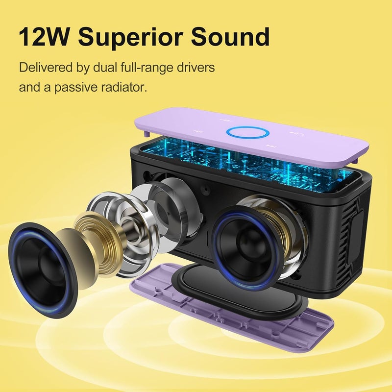 Doss SoundBox Touch Wireless Bluetooth Speaker with 12W HD Sound and Bass, IPX5 Waterproof, 20H Playtime, Touch Control, Bluetooth 5.0, Handsfree, for Office, Home, Outdoor, Travel-Purple - Image 2