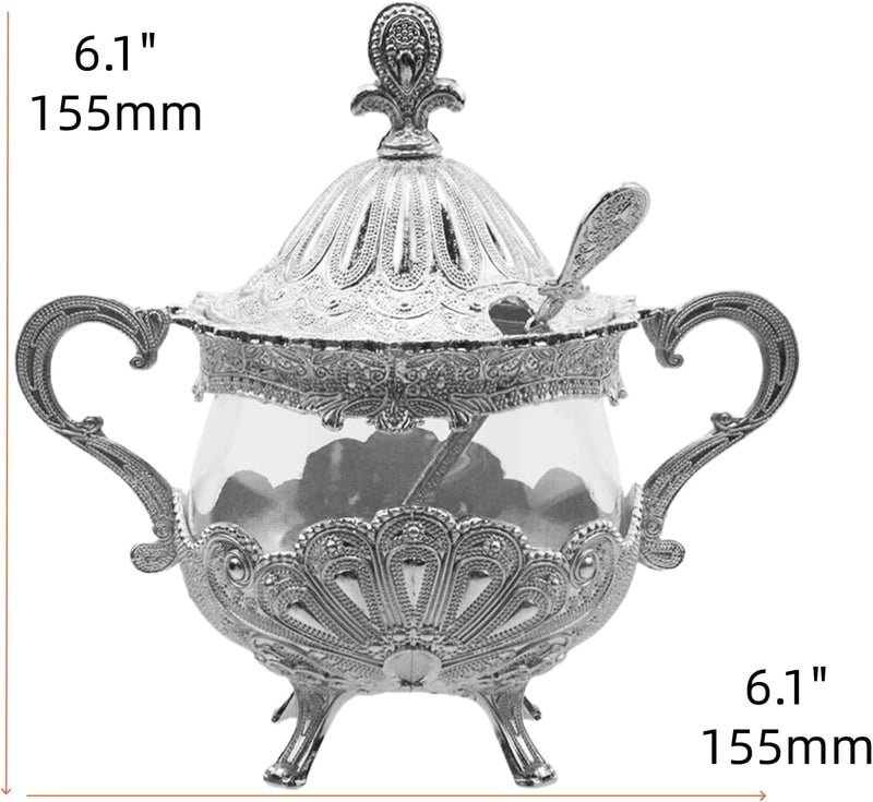 Tsnamay 6.1" Sugar Bowl with Lid and Spoon for Kitchen Coffee Bar and Wedding Party,Sugar Container for Sugar Cube and Powder Sugar,Salt Server,Silver - Image 2