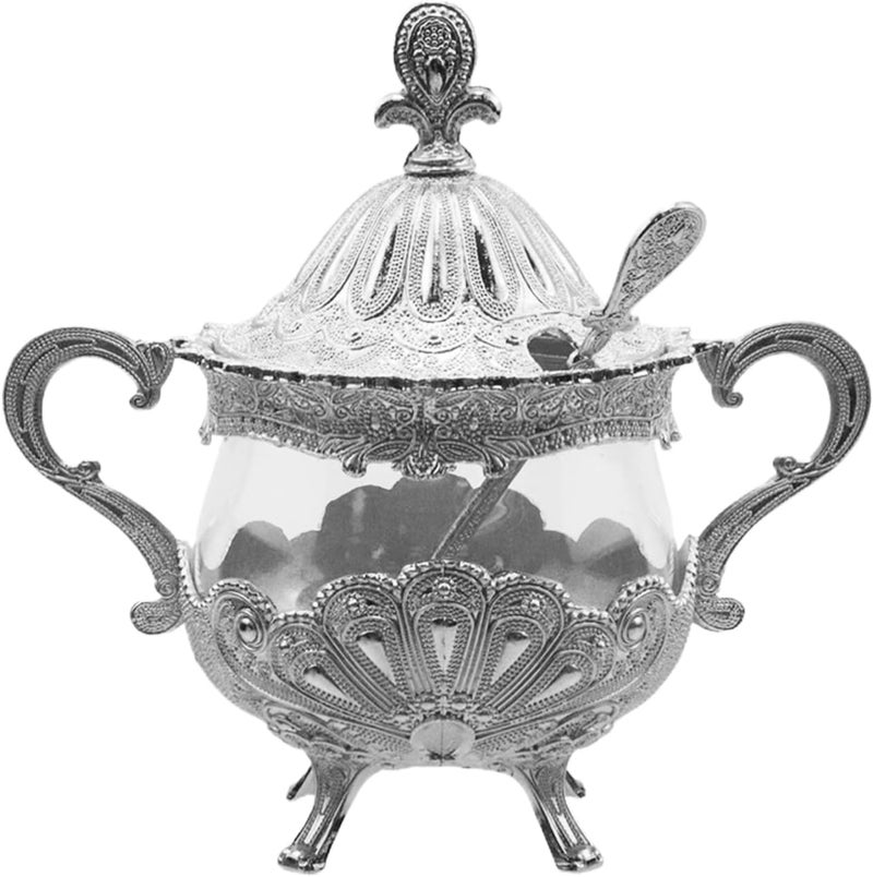 Tsnamay 6.1" Sugar Bowl with Lid and Spoon for Kitchen Coffee Bar and Wedding Party,Sugar Container for Sugar Cube and Powder Sugar,Salt Server,Silver - Image 1
