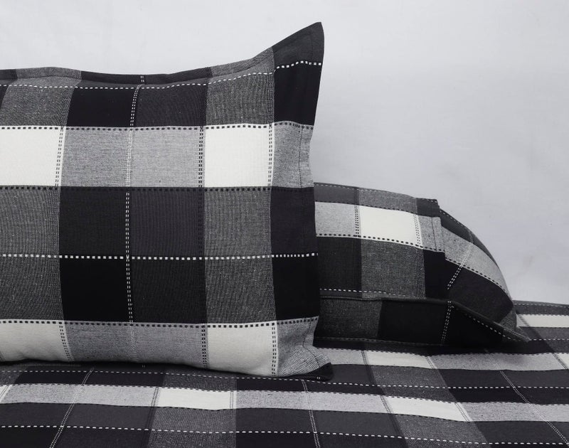 AIRWILL, 200GSM Handloom Cotton Double Bedsheet with 2 Pillow Covers, Dobby Checks Designer Weaved Black, Grey and White Combo - Pack of 3 pcs - Image 5