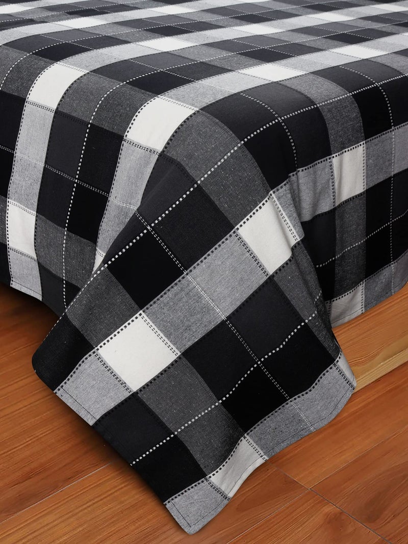 AIRWILL, 200GSM Handloom Cotton Double Bedsheet with 2 Pillow Covers, Dobby Checks Designer Weaved Black, Grey and White Combo - Pack of 3 pcs - Image 4
