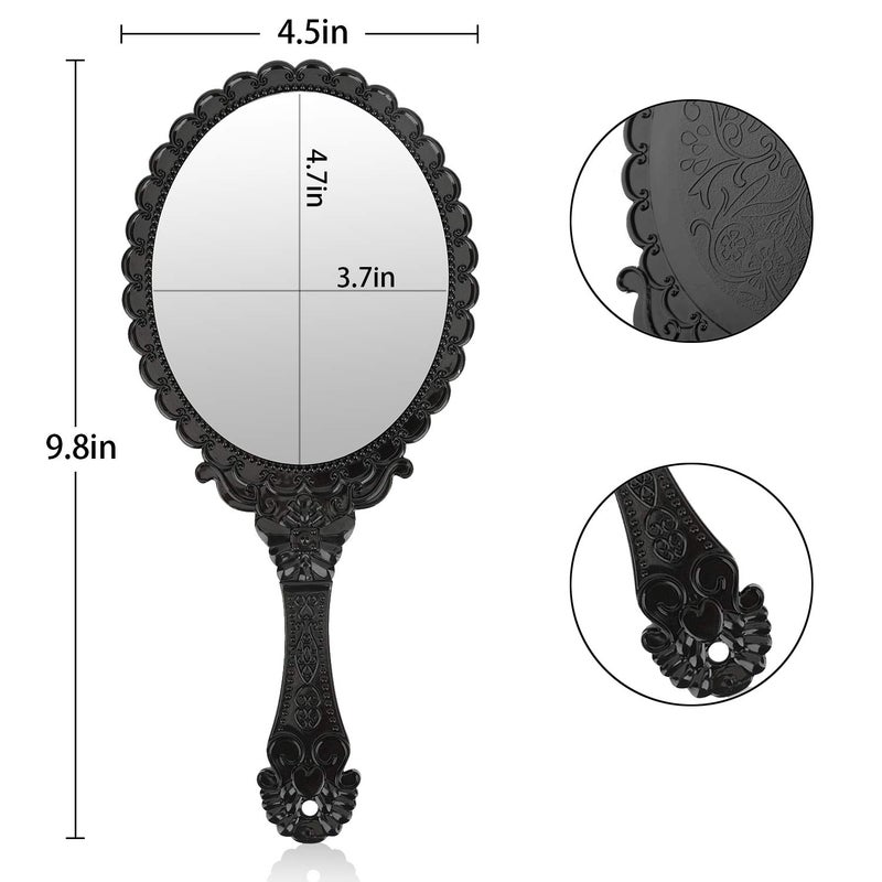 Yusong Handheld Mirror With Handle  Makeup Compact Hand Mirrors Travel Small Vintage Purse Mirrors  Hand Held Packet Mini Mirrors For Girls Decorative Embossed Flower (Black) - Image 2