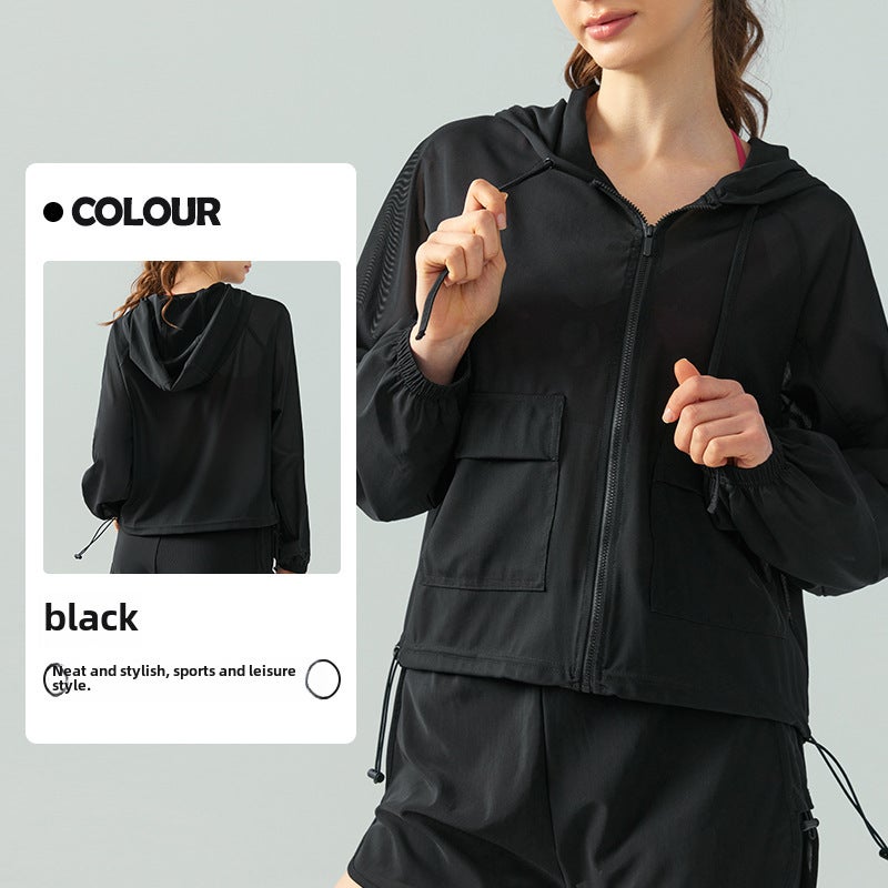 Generic Spring Summer Lightweight Mesh Yoga Zip Hoodie Black 