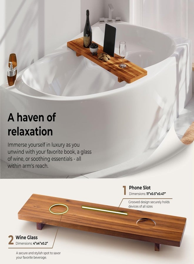 Tinamo Acacia Bathtub Caddy Tray Table | 35x9 Inch Large Bath Tub Tray Wooden | Anti-Tipping, Sustainable Tub Tray for Bathtub | Bathtub Accessories Holders for Bathtub (Acacia, 35x9) - Image 3