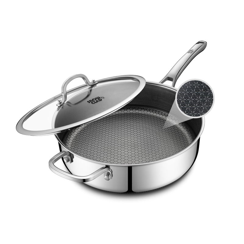 SNOWCLAD Frying Pans Nonstick with Lid,Hybrid Non Stick 5 Quart Saute pan,PFOA Free Cookware,Stainless Steel skillet,12 inch Deep Saute Pan,Dishwasher&Oven Safe,Works on All Cooktops - Image 1