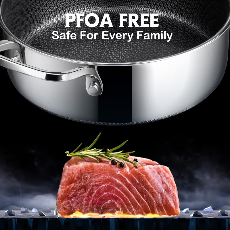 SNOWCLAD Frying Pans Nonstick with Lid,Hybrid Non Stick 5 Quart Saute pan,PFOA Free Cookware,Stainless Steel skillet,12 inch Deep Saute Pan,Dishwasher&Oven Safe,Works on All Cooktops - Image 3