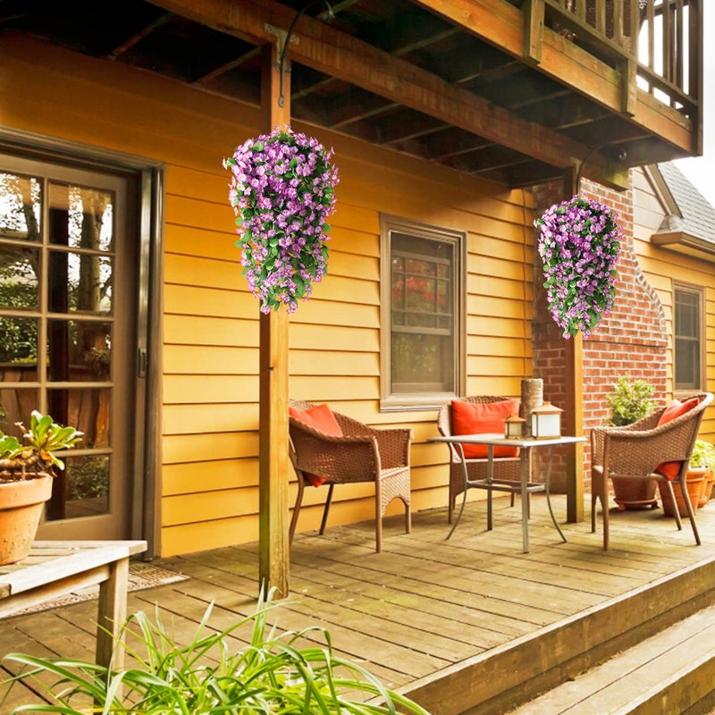 ZFProcess Artificial Fake Hanging Flowers Plants for Outdoor Spring Decoration, 2PCS Faux Silk Violet UV Resistant Look Real Trailing Vines for Outside Home Planter Porch Patio(Violet) - Image 5