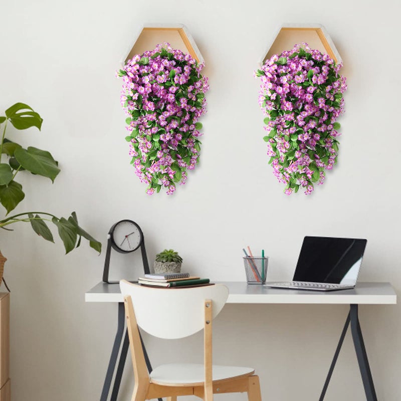 ZFProcess Artificial Fake Hanging Flowers Plants for Outdoor Spring Decoration, 2PCS Faux Silk Violet UV Resistant Look Real Trailing Vines for Outside Home Planter Porch Patio(Violet) - Image 3