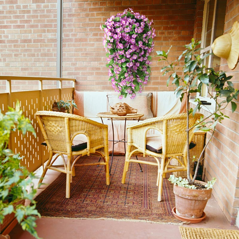 ZFProcess Artificial Fake Hanging Flowers Plants for Outdoor Spring Decoration, 2PCS Faux Silk Violet UV Resistant Look Real Trailing Vines for Outside Home Planter Porch Patio(Violet) - Image 4