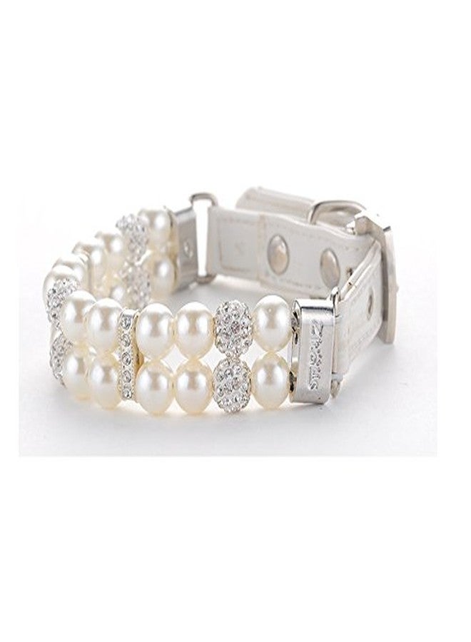 CheeseandU 1Pc Dog Cat Cute Fashion PU Leather Pearl Collar with Crystal Rhinestone Diamond Decor Pet Adjustable Neck Strap Accessary for Wedding Birthday Party Valentines Day Collar Gift, White - Image 2