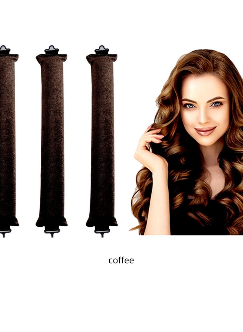 Generic Heatless Curling Wand (Set of 3) – Soft Velvet Curling Bands with Elastic Hooks for Damage-Free Natural Waves and Curls, Suitable for All Hair Types – Coffee - Image 1