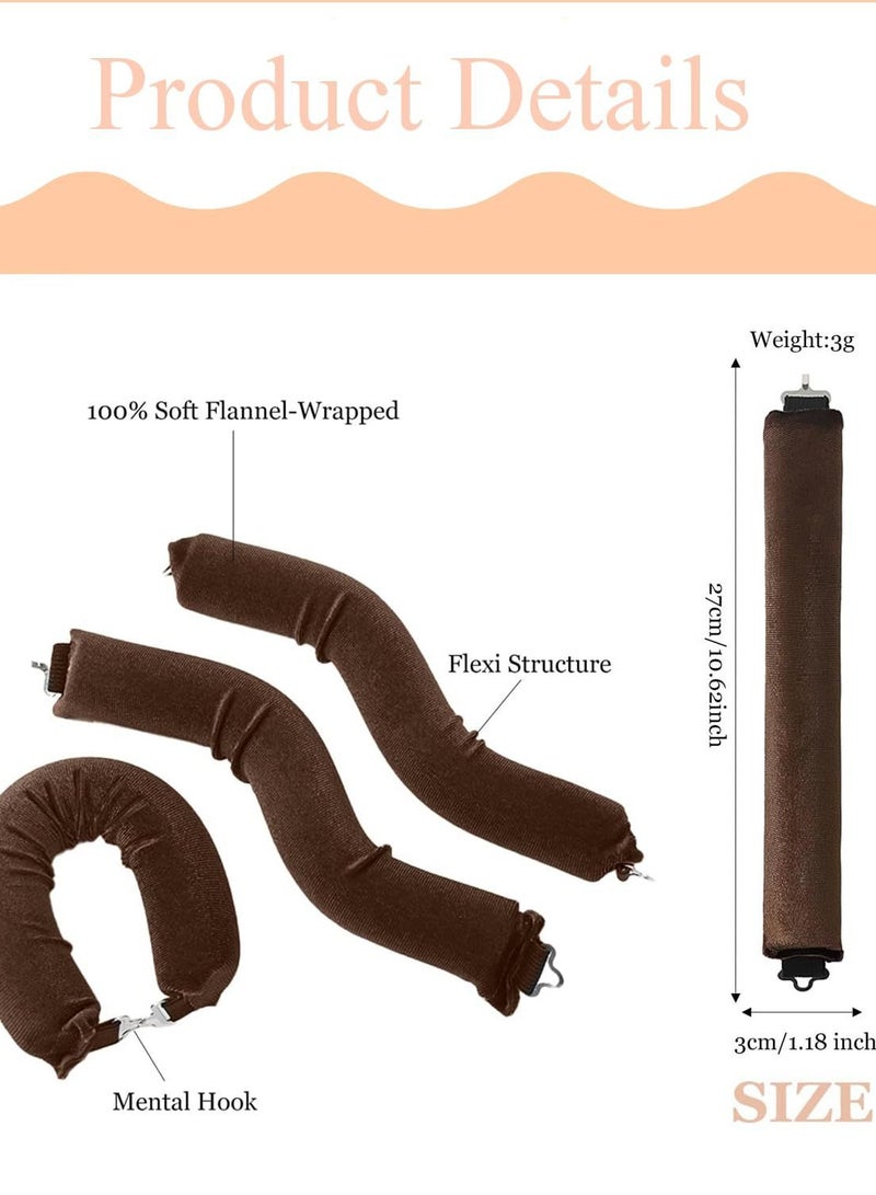 Generic Heatless Curling Wand (Set of 3) – Soft Velvet Curling Bands with Elastic Hooks for Damage-Free Natural Waves and Curls, Suitable for All Hair Types – Coffee - Image 2
