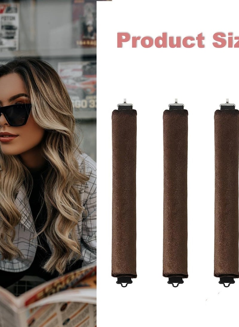 Generic Heatless Curling Wand (Set of 3) – Soft Velvet Curling Bands with Elastic Hooks for Damage-Free Natural Waves and Curls, Suitable for All Hair Types – Coffee - Image 3