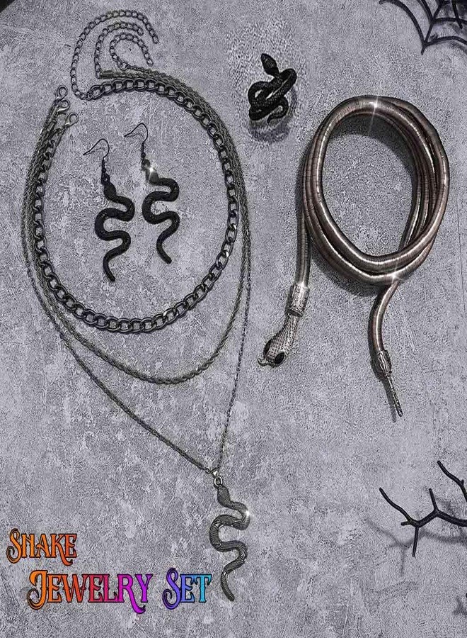 Unicra Medusa Jewelry Set Black Snake Necklace Earrings Ring Bracelet Sets Halloween Medusa Costume Accessories for Women (4 PCS-Black Necklace Earrings Ring Bracelet) - Image 4