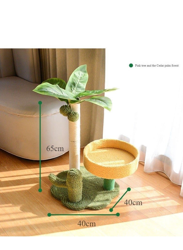 شجرة قطط كبيرة متعددة الطبقات من ألثيقا مصنوعة من الخيش مع إطار تسلق خشبي وعمود خدش وزهور - Image 4