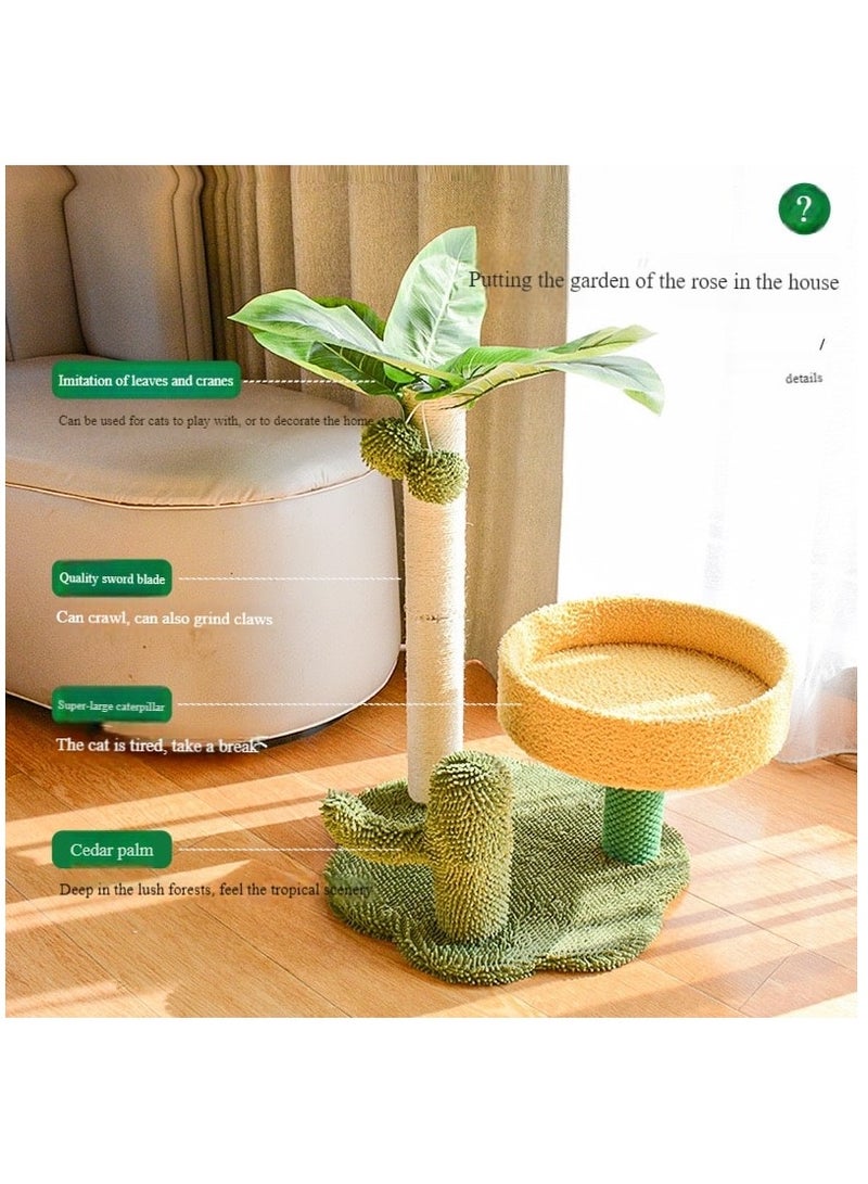 شجرة قطط كبيرة متعددة الطبقات من ألثيقا مصنوعة من الخيش مع إطار تسلق خشبي وعمود خدش وزهور - Image 5