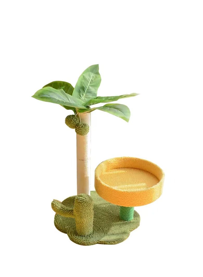 شجرة قطط كبيرة متعددة الطبقات من ألثيقا مصنوعة من الخيش مع إطار تسلق خشبي وعمود خدش وزهور - Image 2