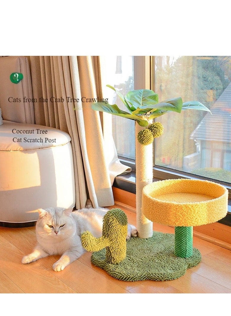 شجرة قطط كبيرة متعددة الطبقات من ألثيقا مصنوعة من الخيش مع إطار تسلق خشبي وعمود خدش وزهور - Image 3