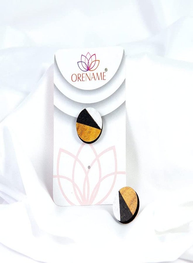 ORENAME Wooden Stud Earrings 1 Pair Set Handmade Wooden Earrings with Ear Backs for Women and Girls Different Shapes and Colors for Girls and Women(Style-4) - Image 5