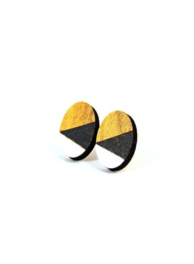 ORENAME Wooden Stud Earrings 1 Pair Set Handmade Wooden Earrings with Ear Backs for Women and Girls Different Shapes and Colors for Girls and Women(Style-4) - Image 1