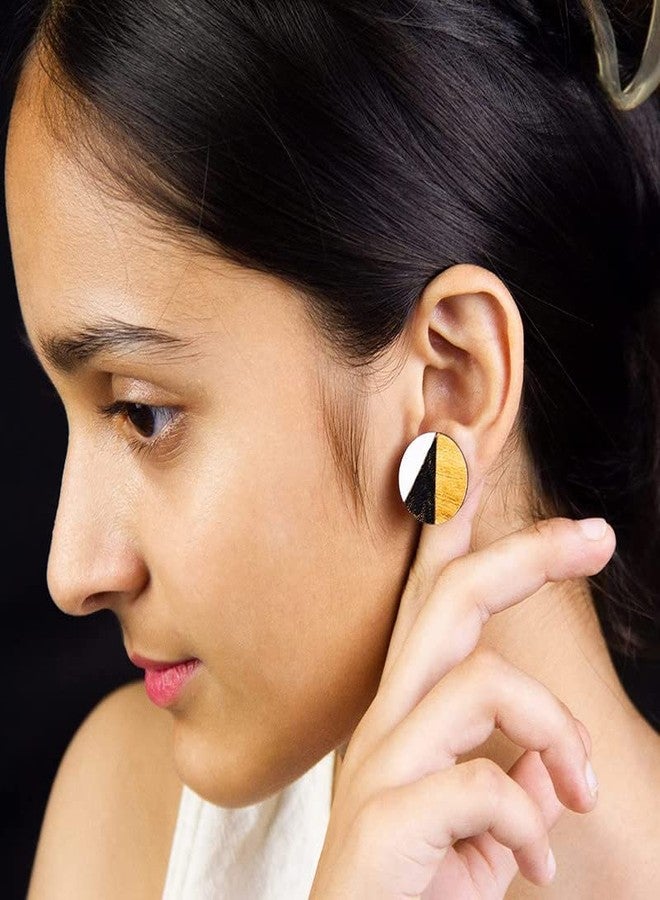 ORENAME Wooden Stud Earrings 1 Pair Set Handmade Wooden Earrings with Ear Backs for Women and Girls Different Shapes and Colors for Girls and Women(Style-4) - Image 4