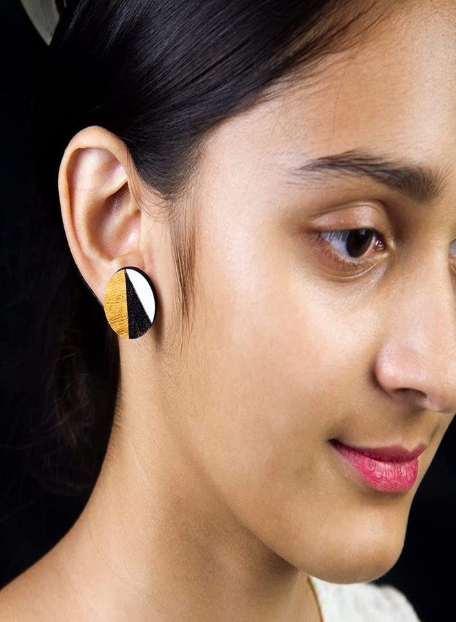 ORENAME Wooden Stud Earrings 1 Pair Set Handmade Wooden Earrings with Ear Backs for Women and Girls Different Shapes and Colors for Girls and Women(Style-4) - Image 2