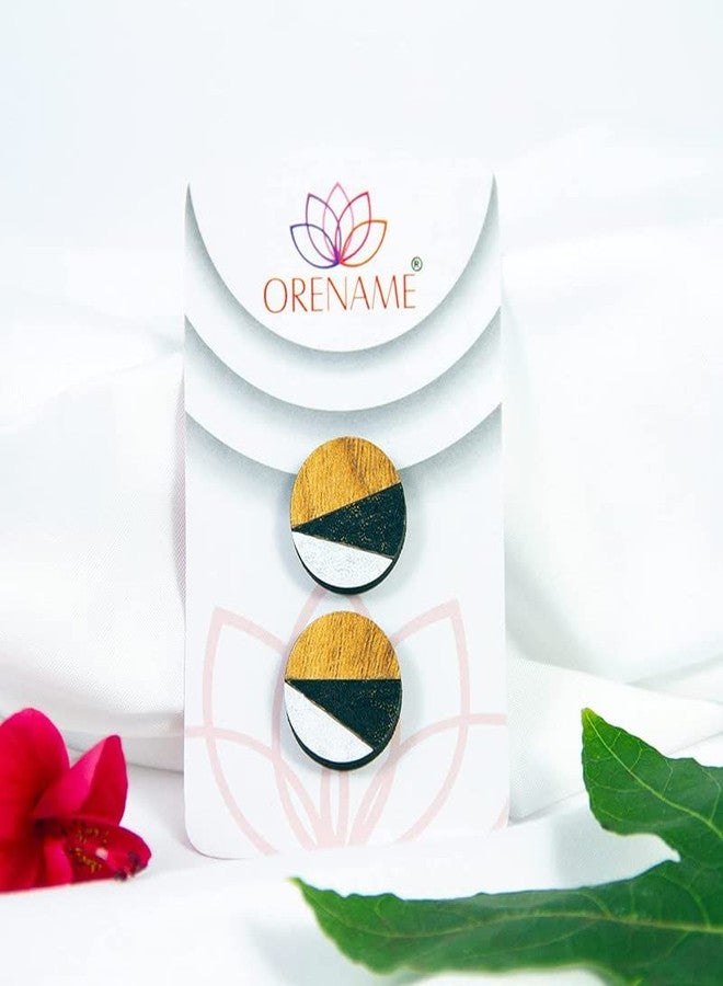 ORENAME Wooden Stud Earrings 1 Pair Set Handmade Wooden Earrings with Ear Backs for Women and Girls Different Shapes and Colors for Girls and Women(Style-4) - Image 3