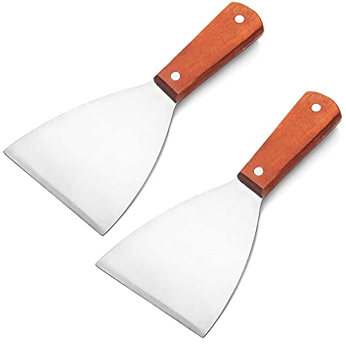 Acronde 2PCS Stainless Steel Slant Grill Griddle Spatula Scraper Diner Flat Straight Blade - Image 1