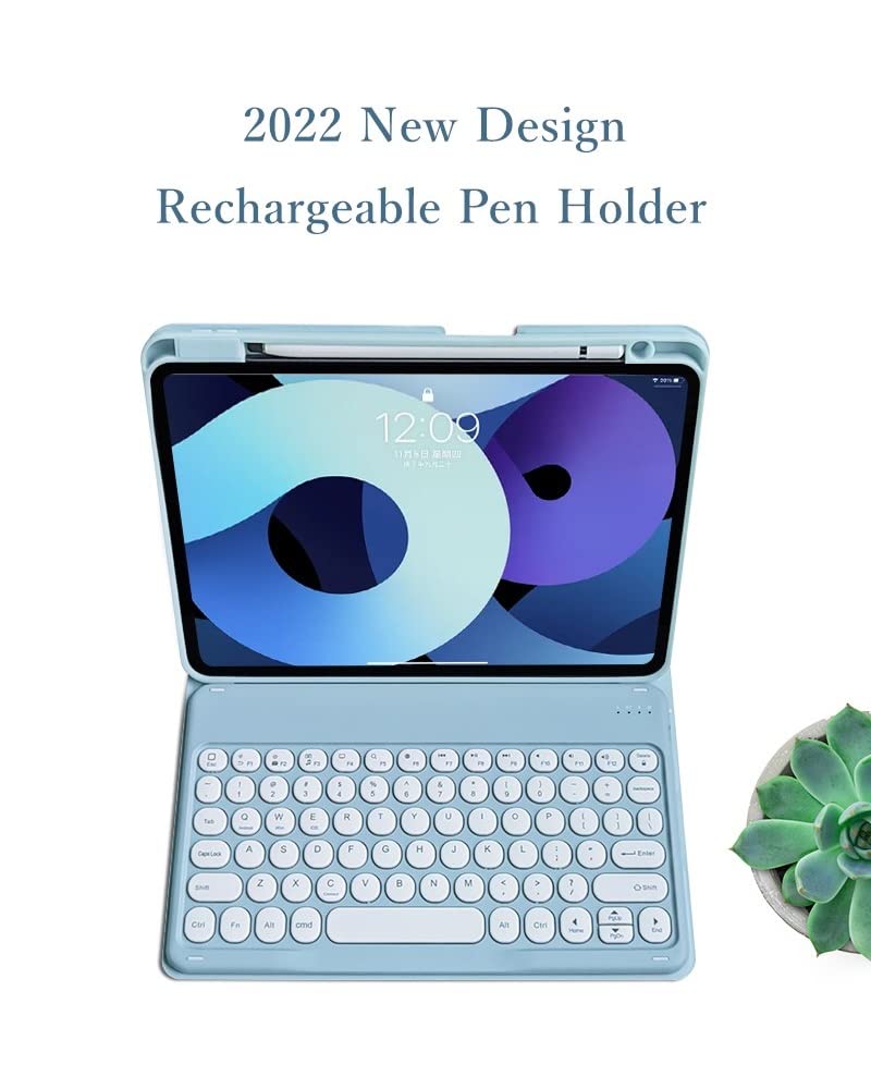 kaitesi Keyboard Case for iPad 9th Generation 8th 7th Gen 10.2"/ iPad Air 3rd Gen 10.5"/iPad Pro 10.5 inch Keyboard Case Detachable BT Keyboard Round Key (Misty Blue) - Image 5