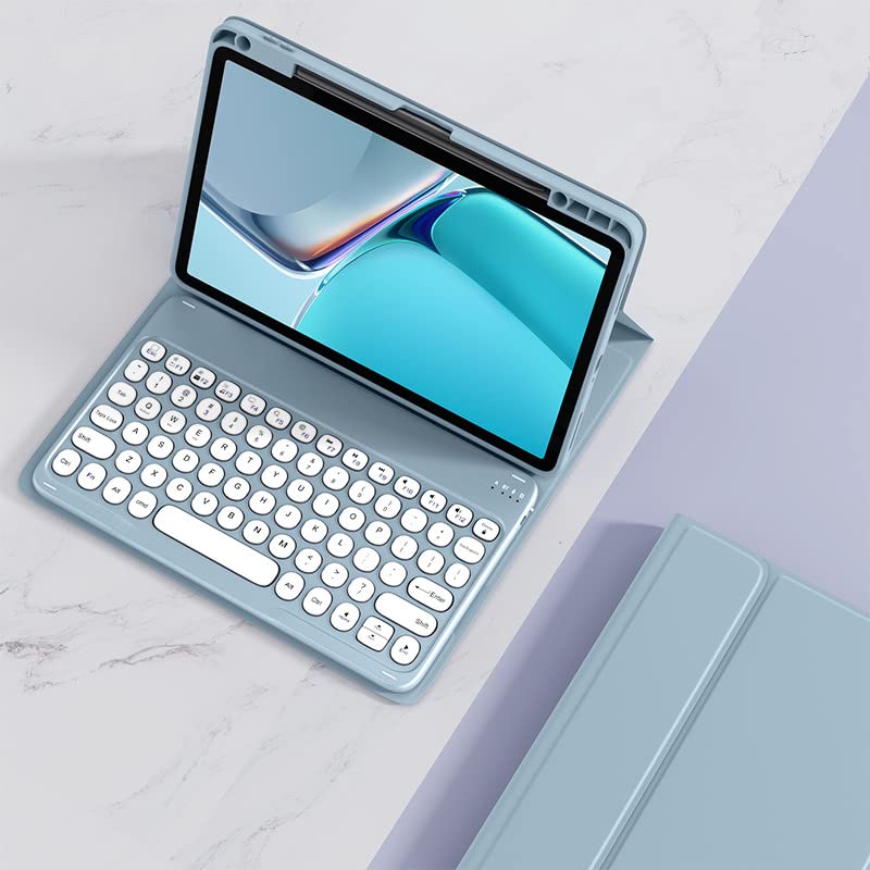 kaitesi Keyboard Case for iPad 9th Generation 8th 7th Gen 10.2"/ iPad Air 3rd Gen 10.5"/iPad Pro 10.5 inch Keyboard Case Detachable BT Keyboard Round Key (Misty Blue) - Image 2
