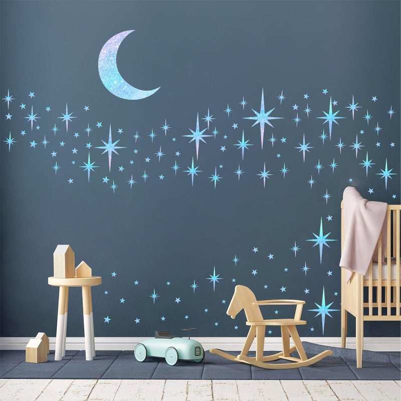 Easma Retro Star Wall Decals Sparkle Stickers Peel and Stick for Ceiling Mid Century Modern Wall Art Stickers Rainbow Star Moon Walls Sticker Starburst Art Murals Wallpaper for Living Room Bedroom Nursery - Image 1