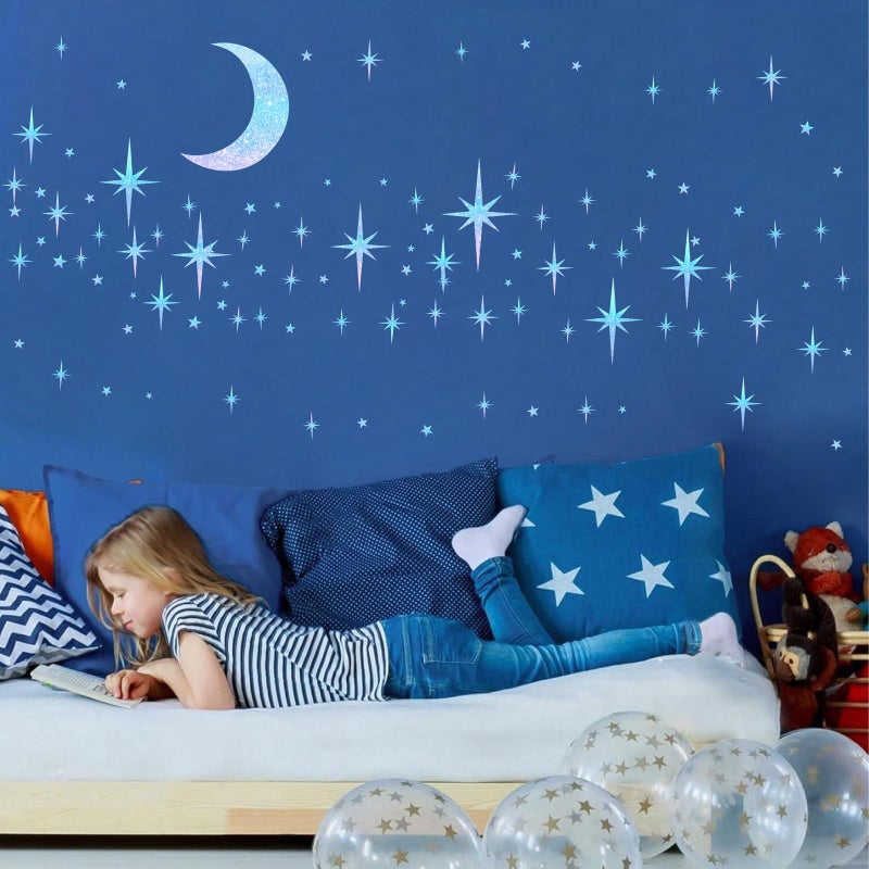 Easma Retro Star Wall Decals Sparkle Stickers Peel and Stick for Ceiling Mid Century Modern Wall Art Stickers Rainbow Star Moon Walls Sticker Starburst Art Murals Wallpaper for Living Room Bedroom Nursery - Image 5