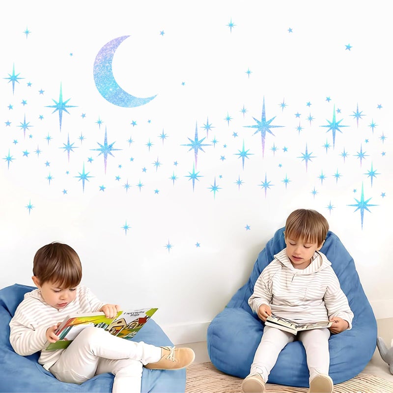 Easma Retro Star Wall Decals Sparkle Stickers Peel and Stick for Ceiling Mid Century Modern Wall Art Stickers Rainbow Star Moon Walls Sticker Starburst Art Murals Wallpaper for Living Room Bedroom Nursery - Image 2