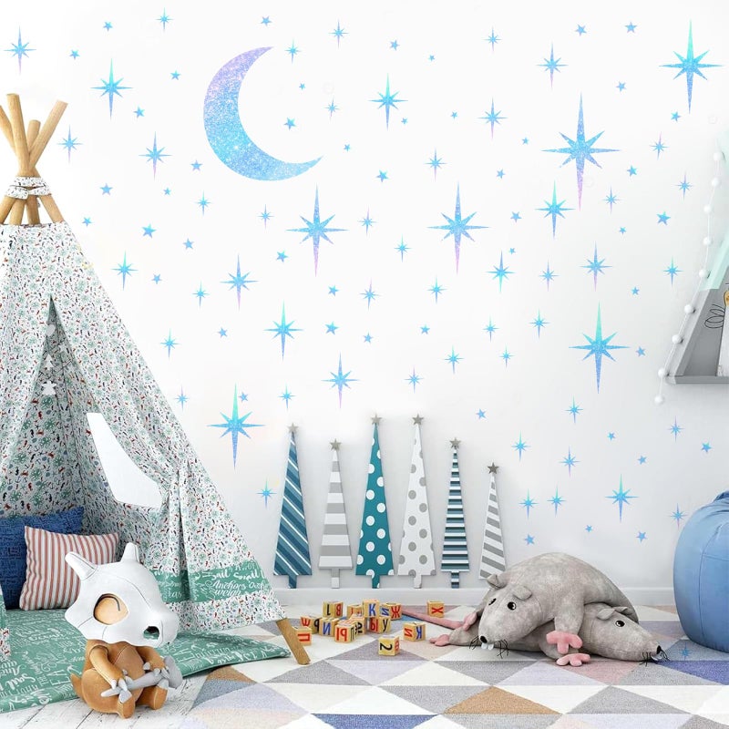 Easma Retro Star Wall Decals Sparkle Stickers Peel and Stick for Ceiling Mid Century Modern Wall Art Stickers Rainbow Star Moon Walls Sticker Starburst Art Murals Wallpaper for Living Room Bedroom Nursery - Image 3