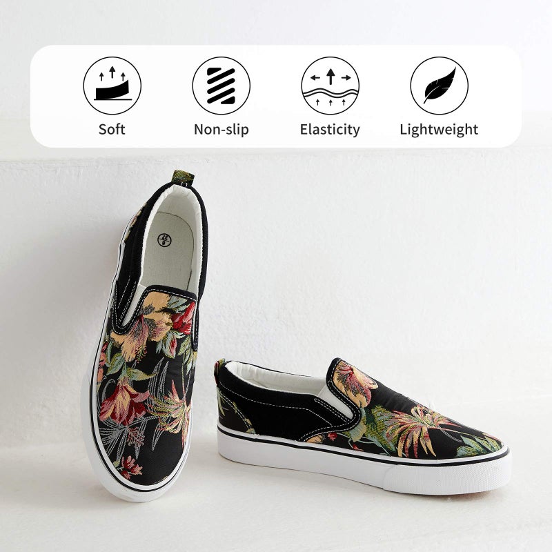 XRH Women's Slip on Shoes Fashion Canvas Sneakers Low Top Casual Shoes Non Slip Loafers (Black Embroidery, US8) - Image 2
