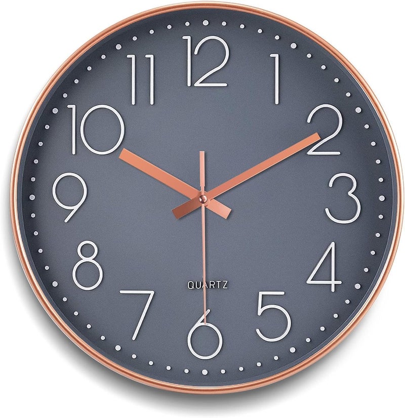 TEKCOOL Analogue Plastic Wall Clock 12" Silent Quartz Decorative Latest Wall Clock Non-Ticking Classic Clock Battery Operated Round Easy to Read for Home/Kitchen/Bedroom/Office/School - (Grey Gold). - Image 1