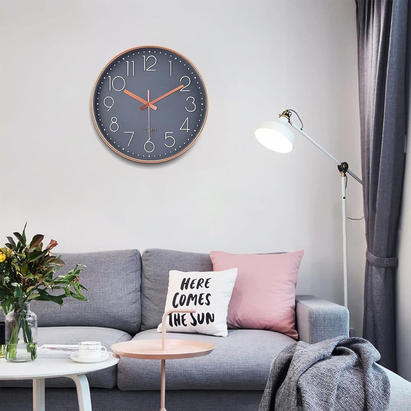 TEKCOOL Analogue Plastic Wall Clock 12" Silent Quartz Decorative Latest Wall Clock Non-Ticking Classic Clock Battery Operated Round Easy to Read for Home/Kitchen/Bedroom/Office/School - (Grey Gold). - Image 5
