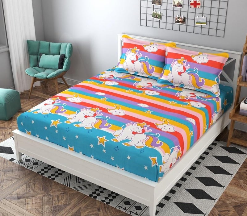 Gleeson 260 TC Polycotton Unicorn Printed King Size Bedsheets for Double Bed with 2 Pillow Covers Cartoon Bed Sheets for Kids-Girls Room (90"x 90") Hypoallergenic Bed Spread - Image 4