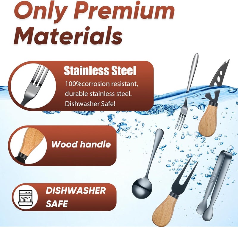 Patelai 18 Pieces Charcuterie Board Accessories Spreader Knife Set Cheese Butter Spreader Knife Charcuterie Utensils with Wooden Handles Mini Serving Tongs Spoons Forks for party Wedding Christmas Black - Image 3