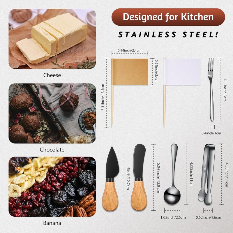 Patelai 18 Pieces Charcuterie Board Accessories Spreader Knife Set Cheese Butter Spreader Knife Charcuterie Utensils with Wooden Handles Mini Serving Tongs Spoons Forks for party Wedding Christmas Black - Image 2
