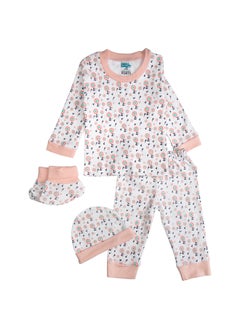 Babies Basic 7 Piece Unisex 100% Cotton Set Include Bib, Socks, Mitten, Cap, Romper, Top And Bottom Set, Pink  - Image 3