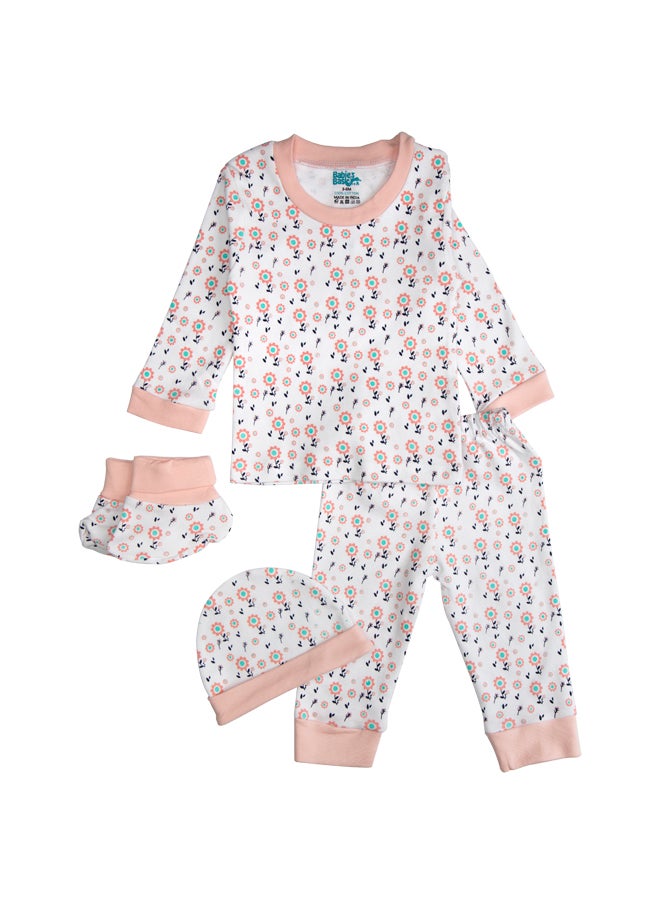 Babies Basic 7 Piece Unisex 100% Cotton Set Include Bib, Socks, Mitten, Cap, Romper, Top And Bottom Set, Pink  - Image 3