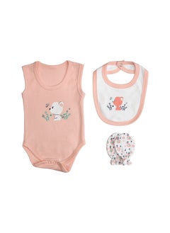 Babies Basic 7 Piece Unisex 100% Cotton Set Include Bib, Socks, Mitten, Cap, Romper, Top And Bottom Set, Pink  - Image 4