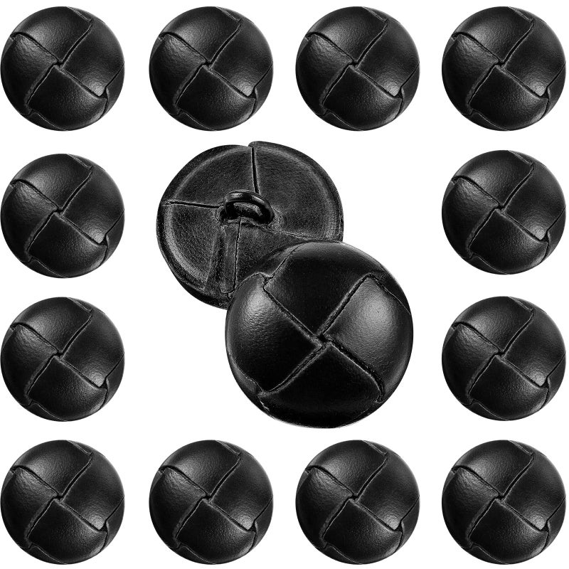 Knitgrip 12 Pcs Black 25 mm Genuine Leather Cover Buttons Football Buttons with Shank Sew for Clothes Dress Coats Jackets Sweaters Blazers Jeans Handicrafts Fall Sewing Accessories - Image 1